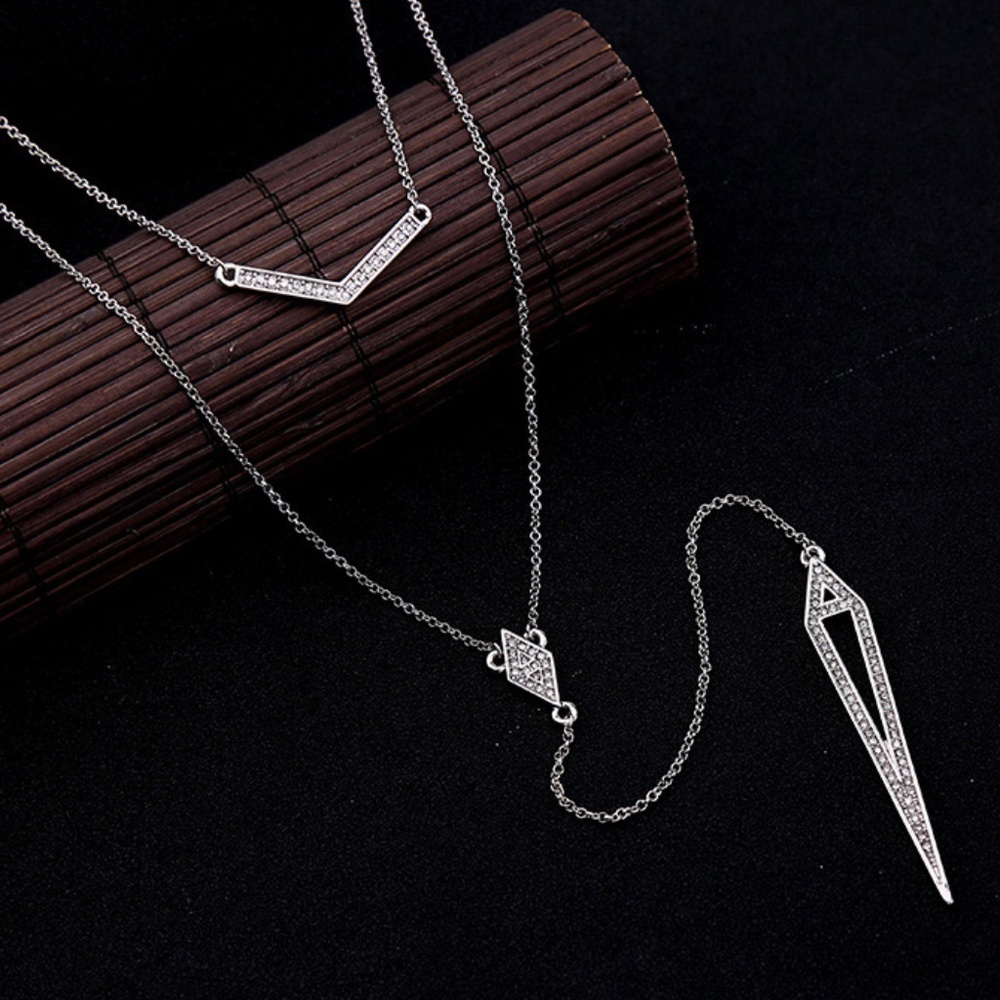 Rhinestone Chevron & Drop Point Double Necklace